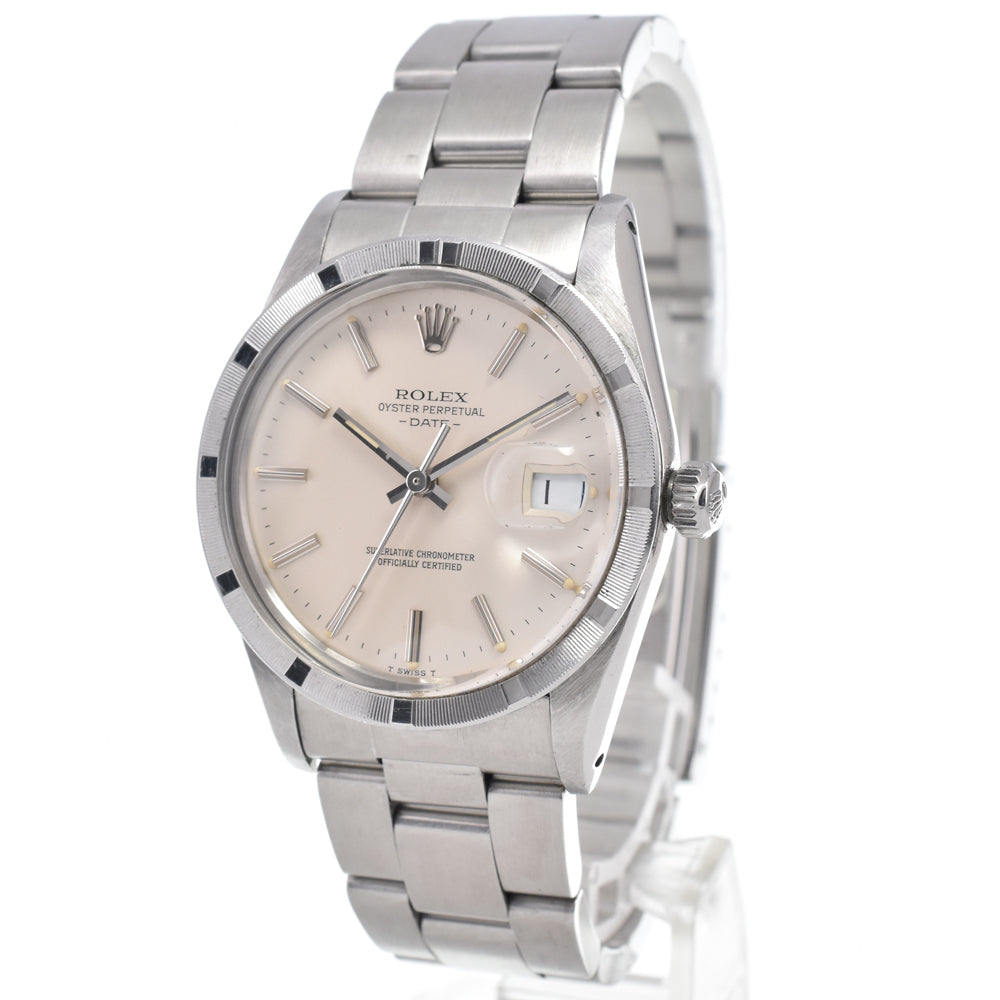 ROLEX Oyster perpetual date 15010 vintage Finely Engine Turned Bezel Silver Dial Automatic Men's
 Watch I#150052