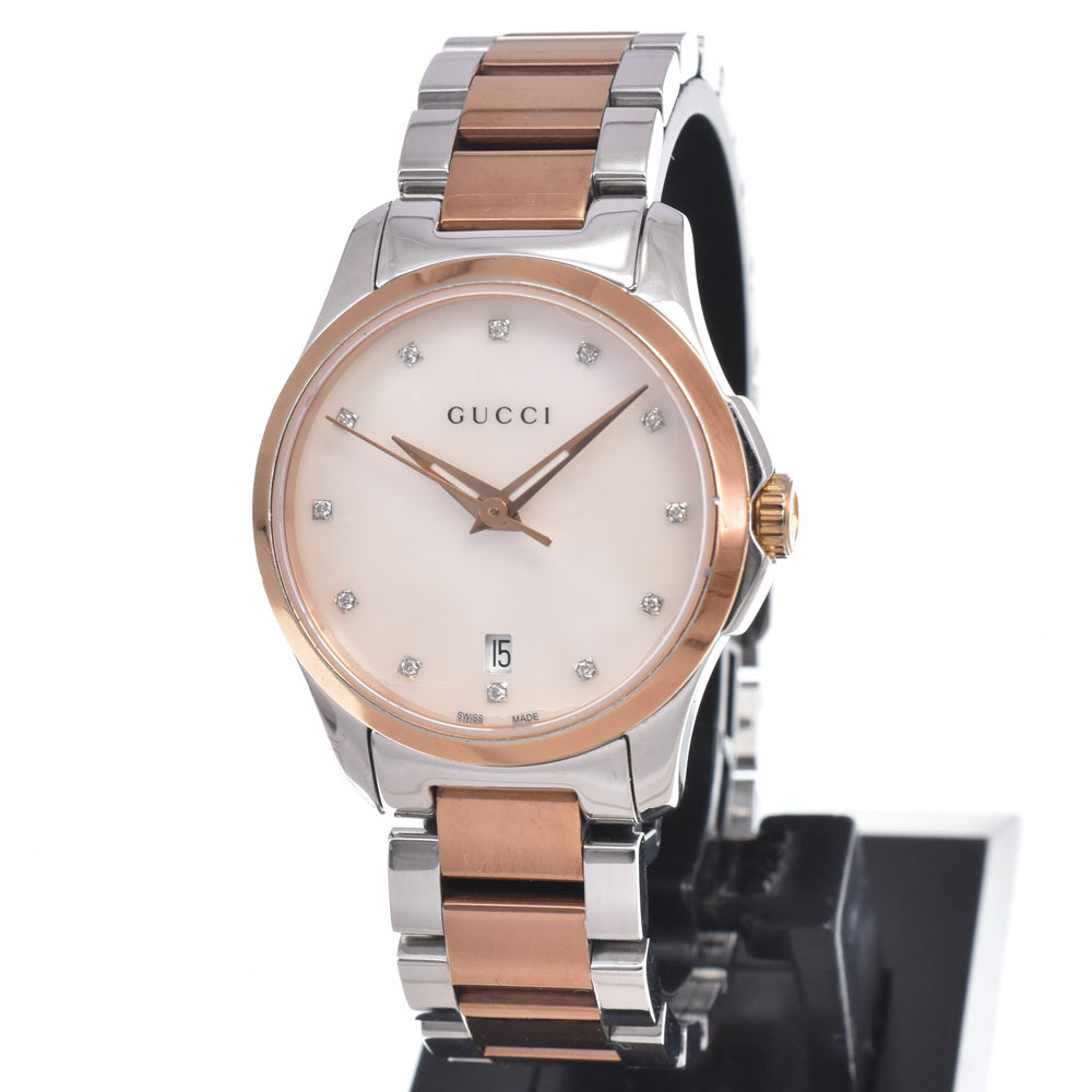 GUCCI G timeless 126.5 12P diamond White shell Dial Quartz Ladies
 Watch J#150112