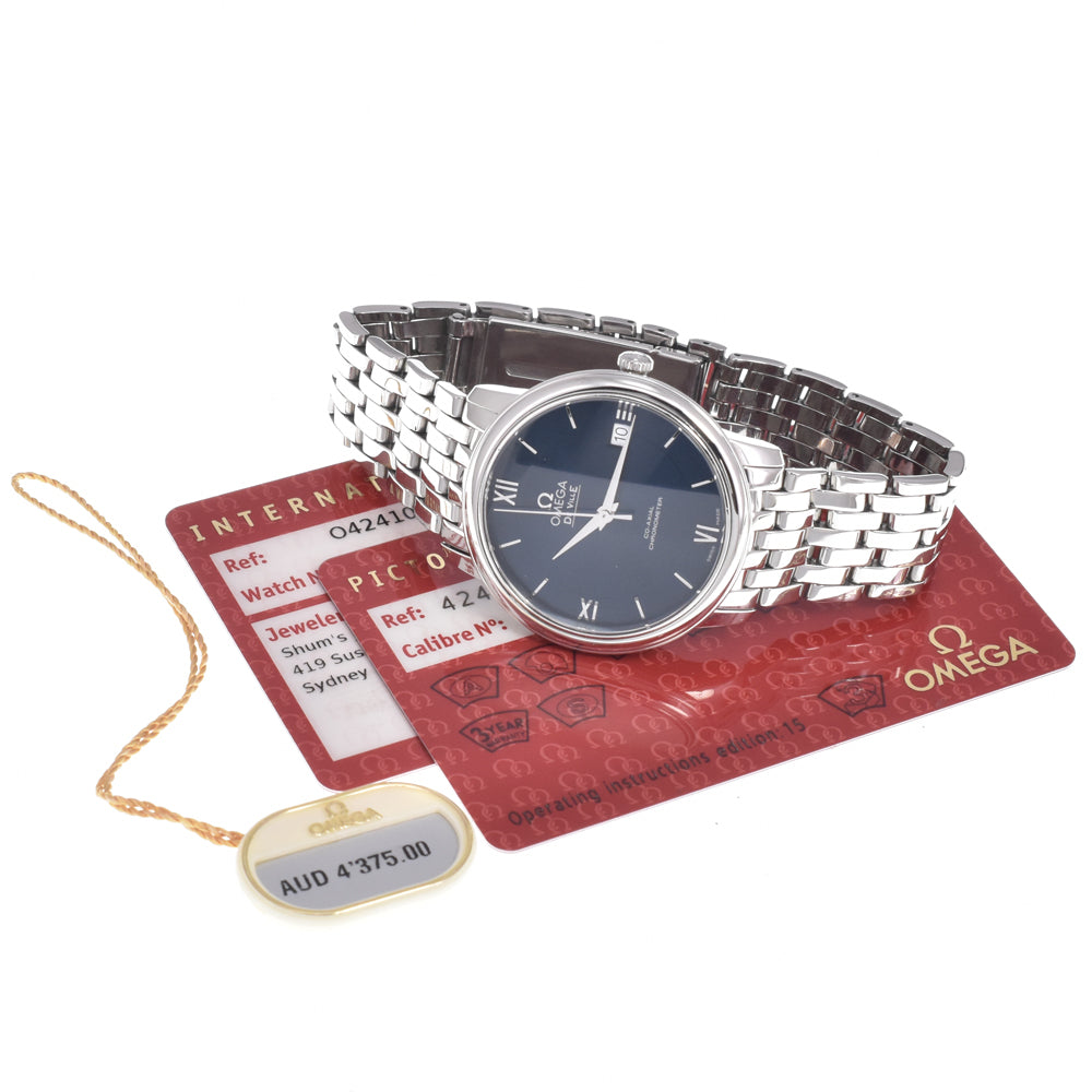 with paper OMEGA De Ville Prestige 424.10.37.20.03.001 Date blue Dial Automatic Men's
 Watch J#150129