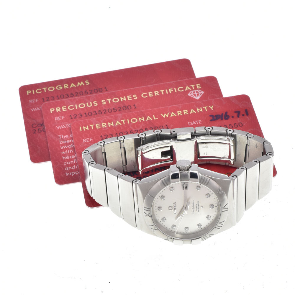 with paper OMEGA Constellation CO-AXIAL 123.10.35.20.52.001 11P Diamond Silver Dial Automatic Men's
 Watch I#150152