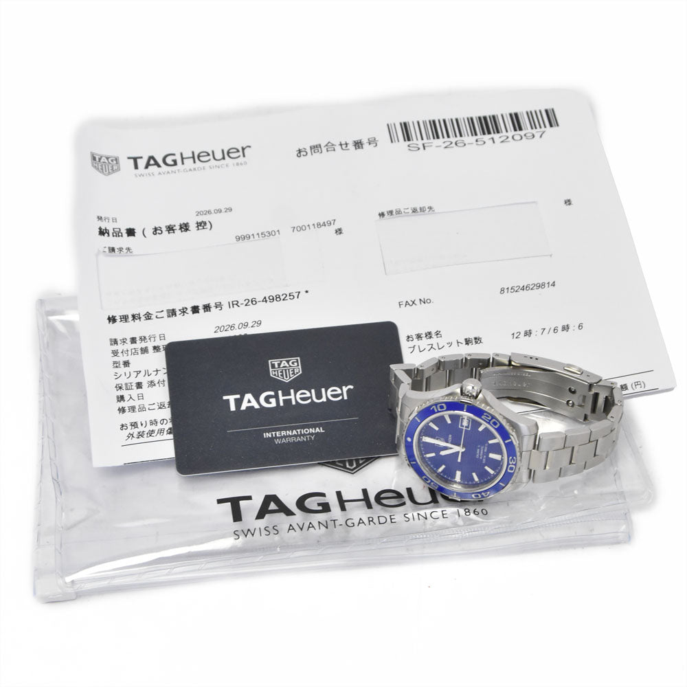 with paper TAG HEUER Aqua racer WAK2111 Date blue Dial Automatic Men's
 Watch L#150339