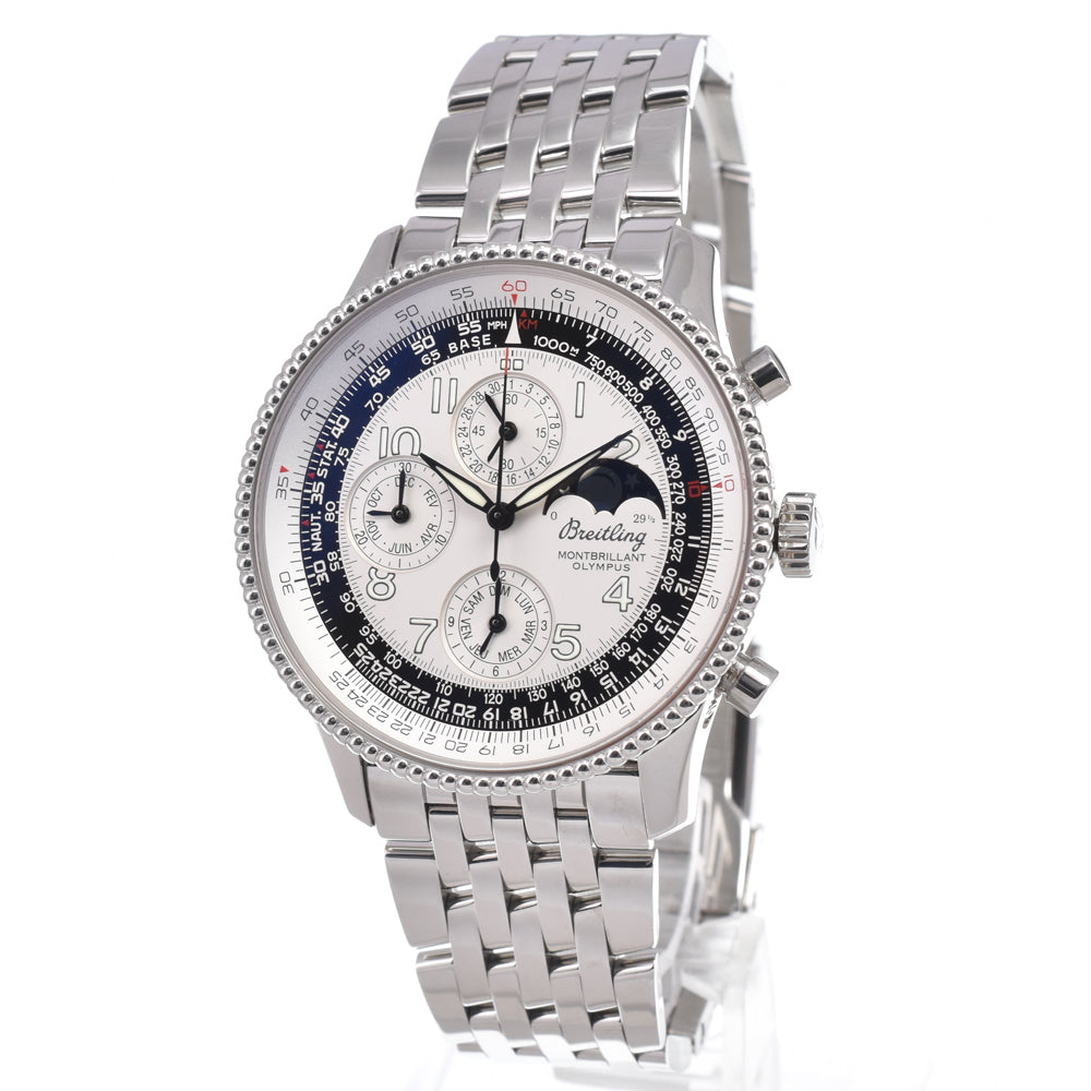 with paper BREITLING Navitimer Montbrillant Olympus A19350 Moon phase Silver Dial Automatic Men's
 Watch J#150343