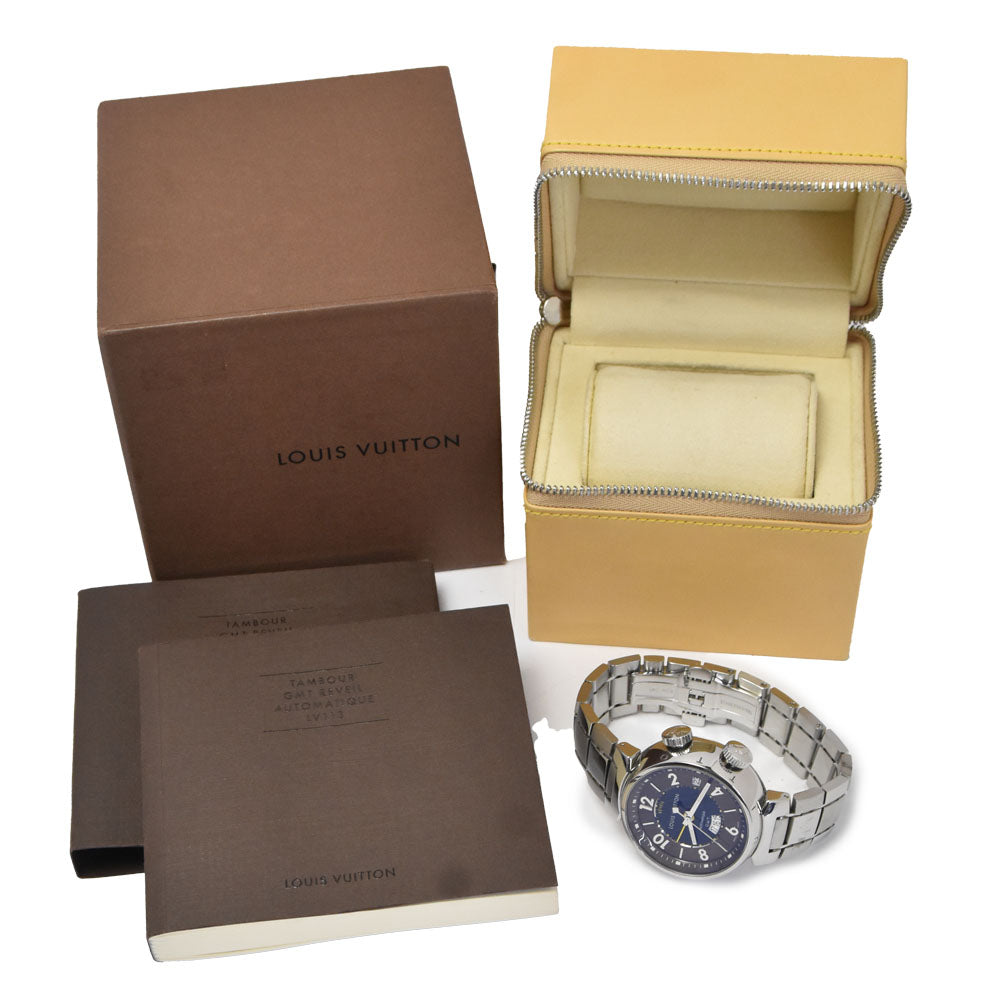 with paper LOUIS VUITTON Tambour GMT Reveil Q1151 Date alarm Brown / Black Dial Automatic Men's
 Watch I#150375