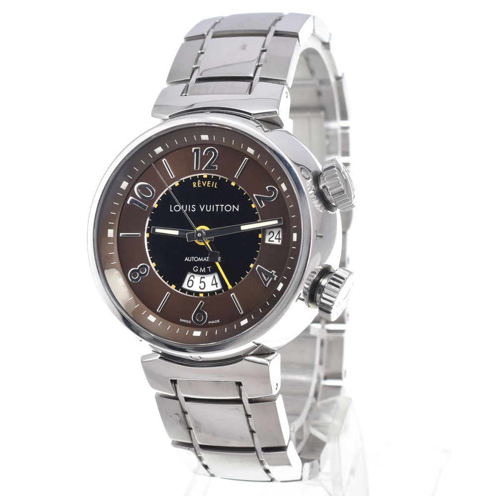 with paper LOUIS VUITTON Tambour GMT Reveil Q1151 Date alarm Brown / Black Dial Automatic Men's
 Watch I#150375