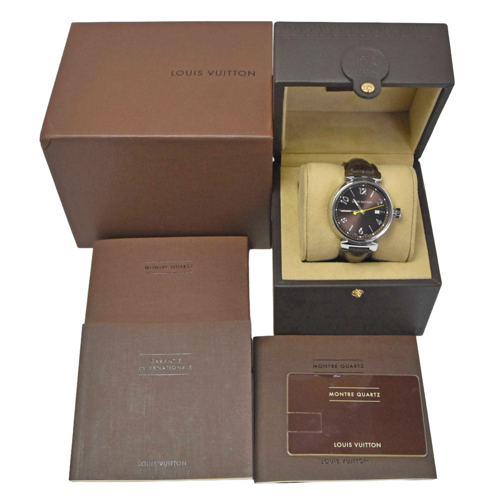 with paper LOUIS VUITTON Tambourg GM Q1111 Brown Dial Quartz Men's
 Watch J#150376