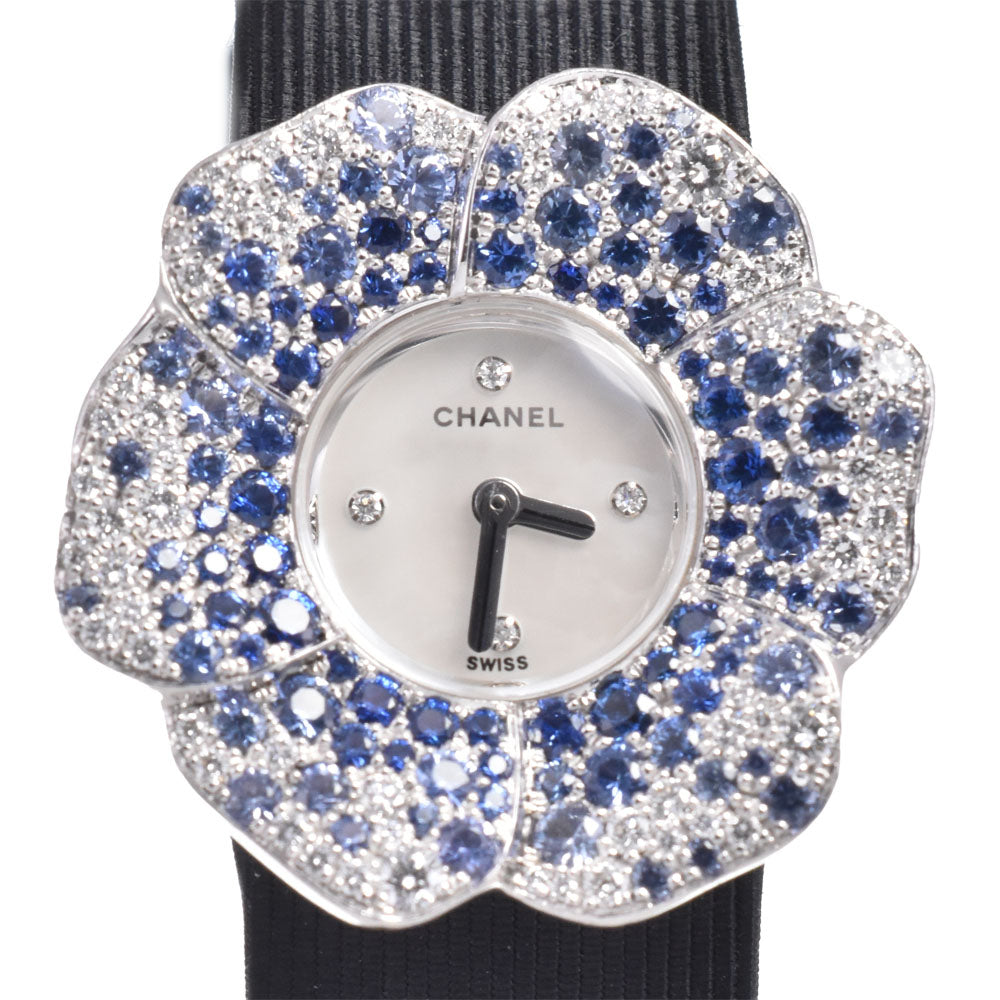 CHANEL Camelia H1186 Diamond/Sapphire Bezel White shell Dial Quartz Ladies
 Watch J#150406