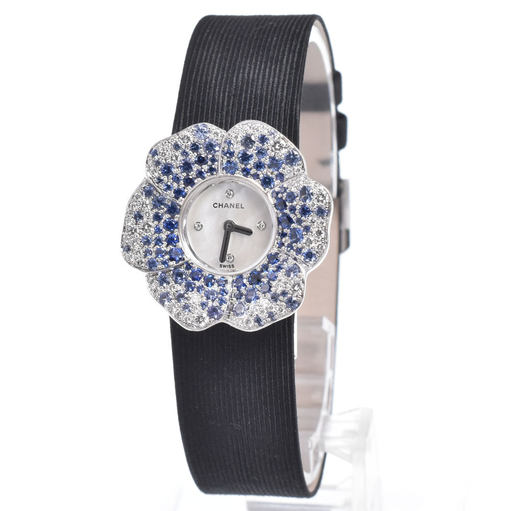 CHANEL Camelia H1186 Diamond/Sapphire Bezel White shell Dial Quartz Ladies
 Watch J#150406