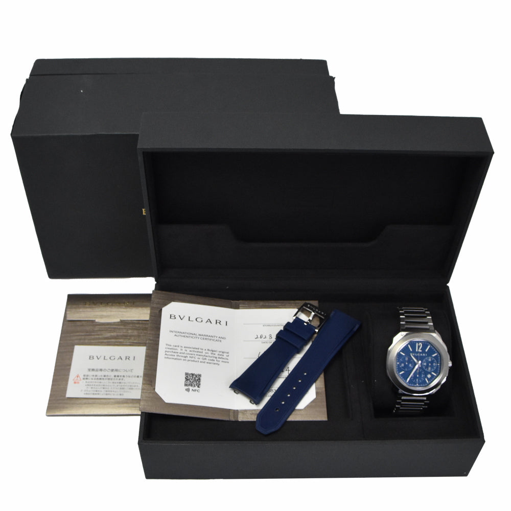 with paper BVLGARI Octoma OC42SCH Chronograph blue Dial Automatic Men's
 Watch K#150512