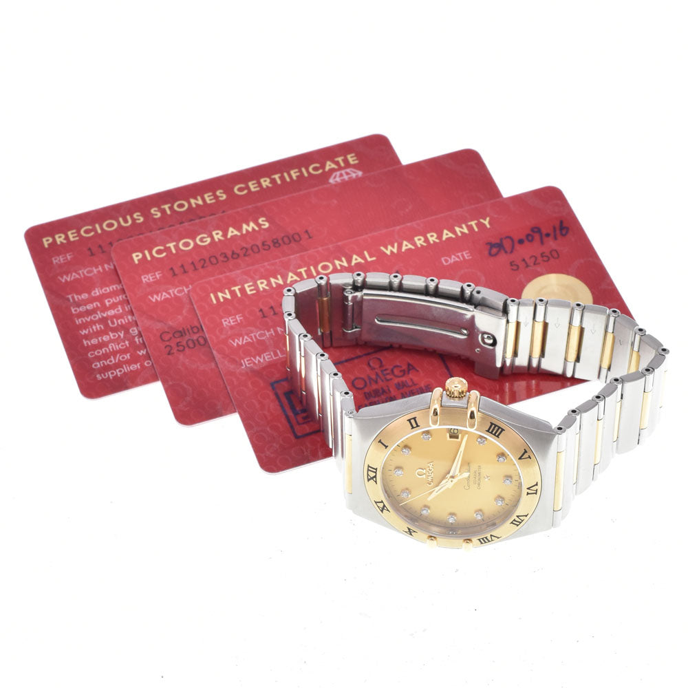 with paper OMEGA Constellation CO-AXIAL 111.20.36.20.58.001 11P diamond date gold Dial Automatic Men's
 Watch J#150520