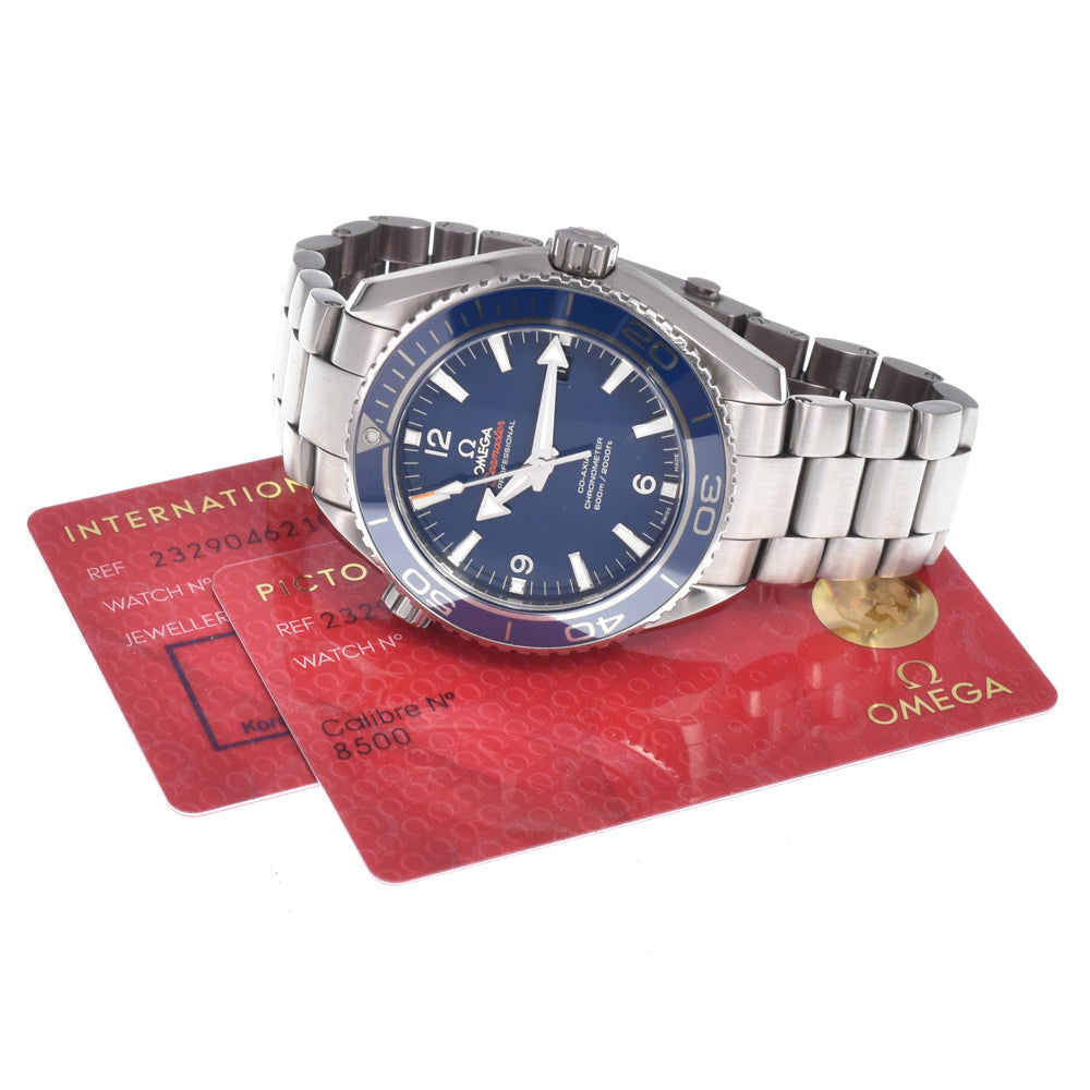 with paper OMEGA Seamaster Planet Ocean 600M 232.90.46.21.03.001 titanium blue Dial Automatic Men's
 Watch J#150548