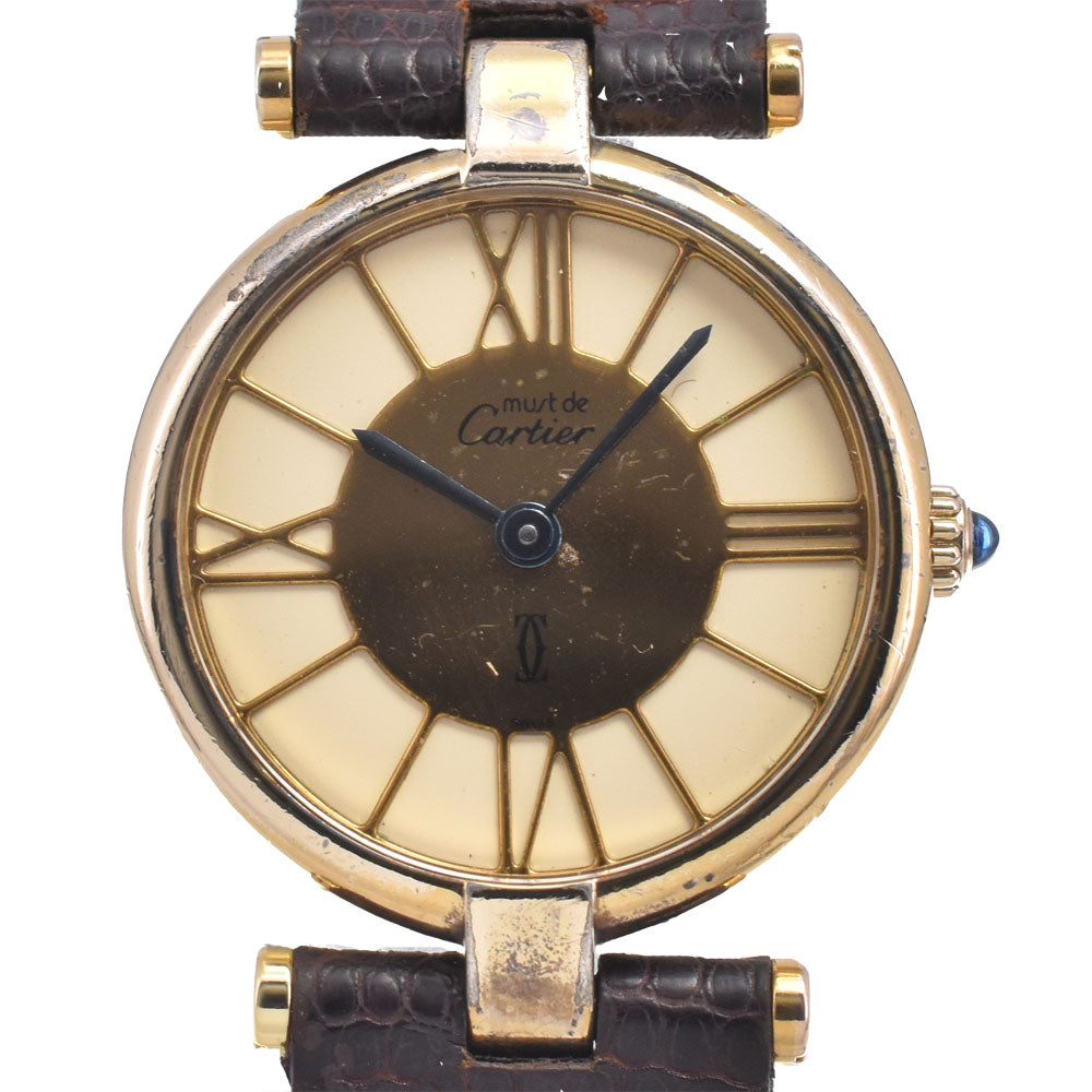 CARTIER Must Vendome SV925(Gold Plated) gold Dial Quartz Ladies