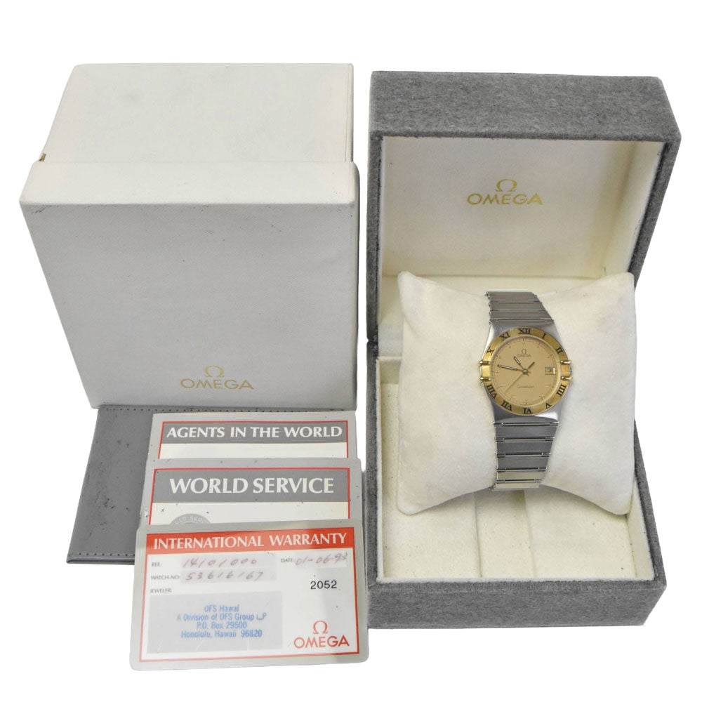 with paper OMEGA Constellation 1410.10 K18YG Bezel gold Dial Quartz Men's
 Watch K#150723