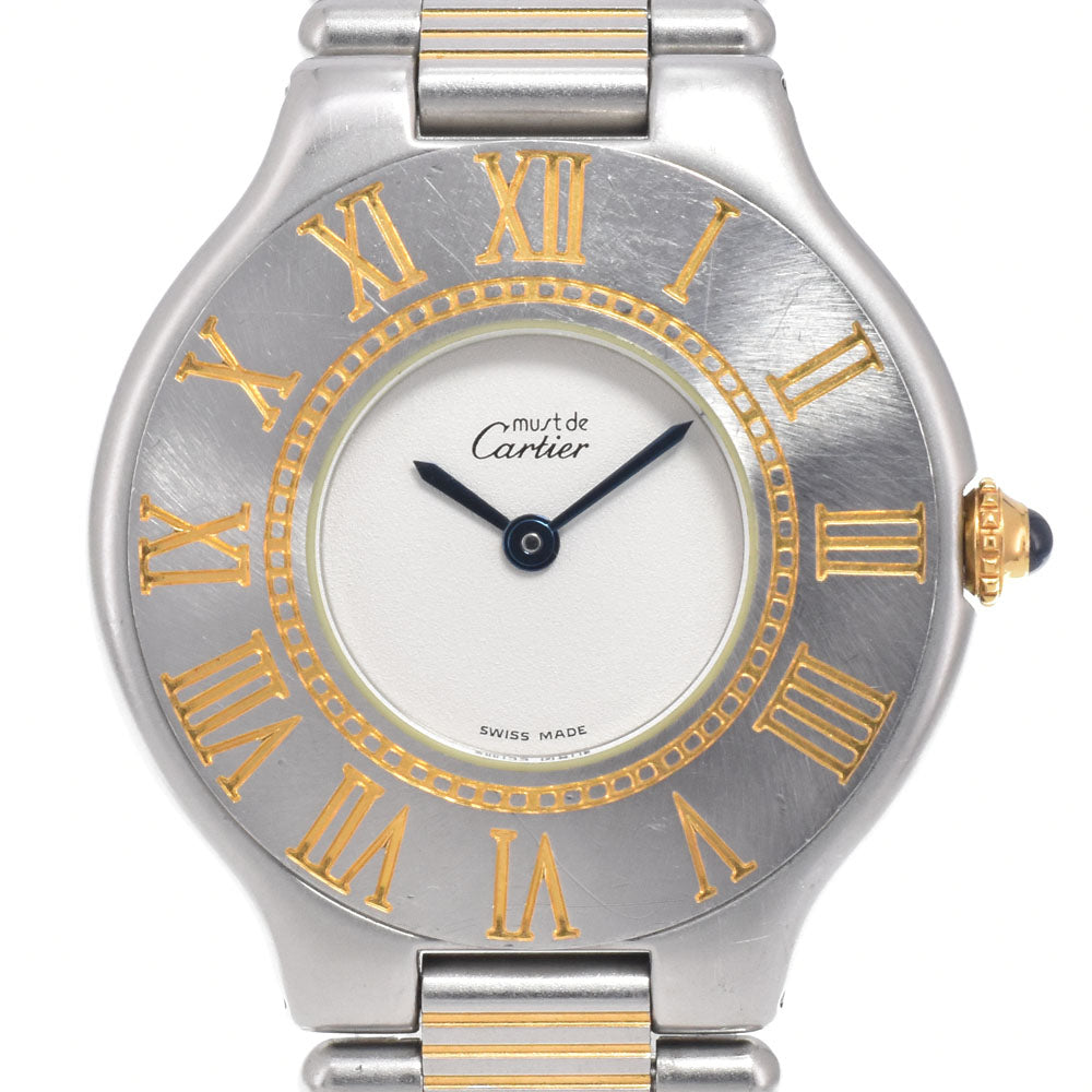 CARTIER Must21 LM Stainless Steel/Gold Plated Ivory Dial Quartz Men's
 Watch K#150744