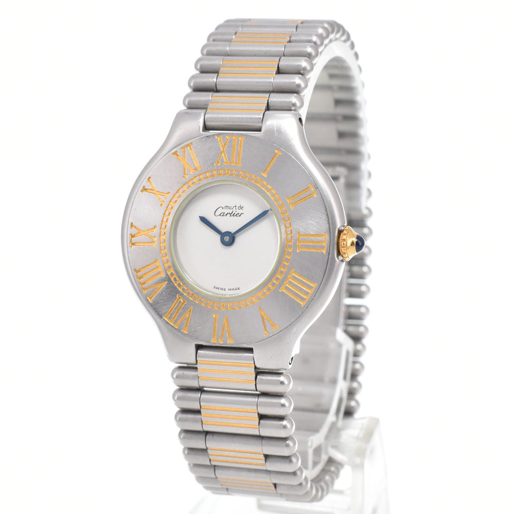 CARTIER Must21 LM Stainless Steel/Gold Plated Ivory Dial Quartz Men's
 Watch K#150744