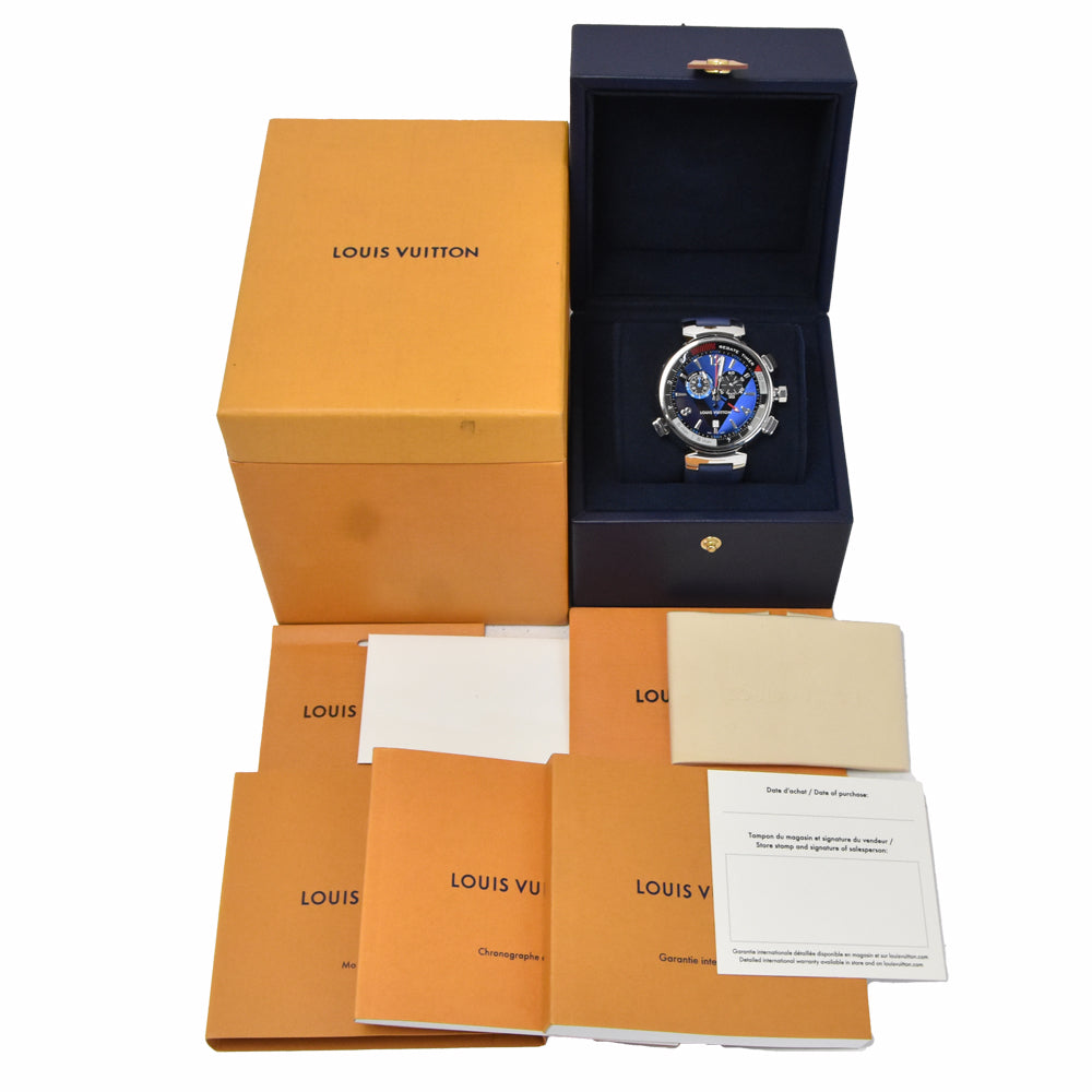 with paper LOUIS VUITTON Tambour Regatta Q102D Chronograph blue Dial Quartz Men's
 Watch M#150766