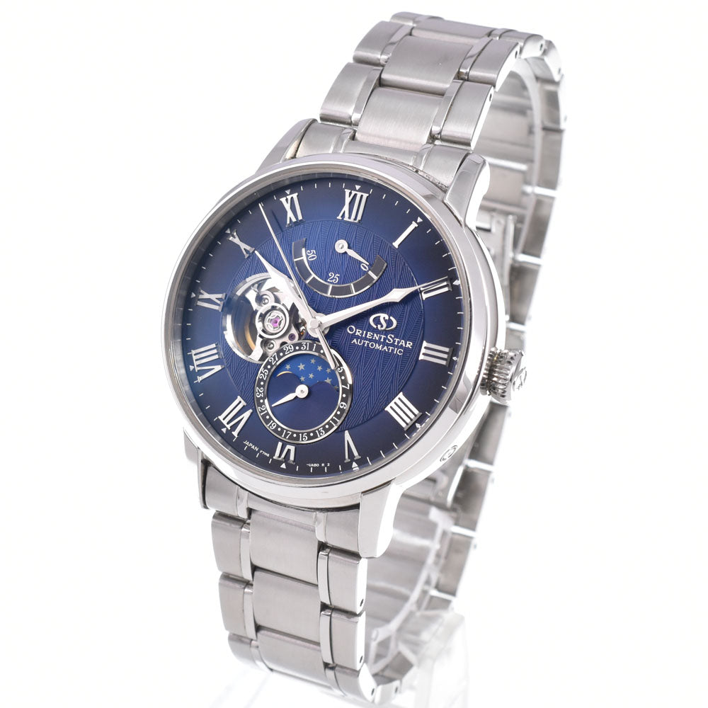 with paper ORIENT STAR Mechanical moon phase RK-AY0103L Power reserve see-through back blue Dial Automatic Men's
 Watch K#150850
