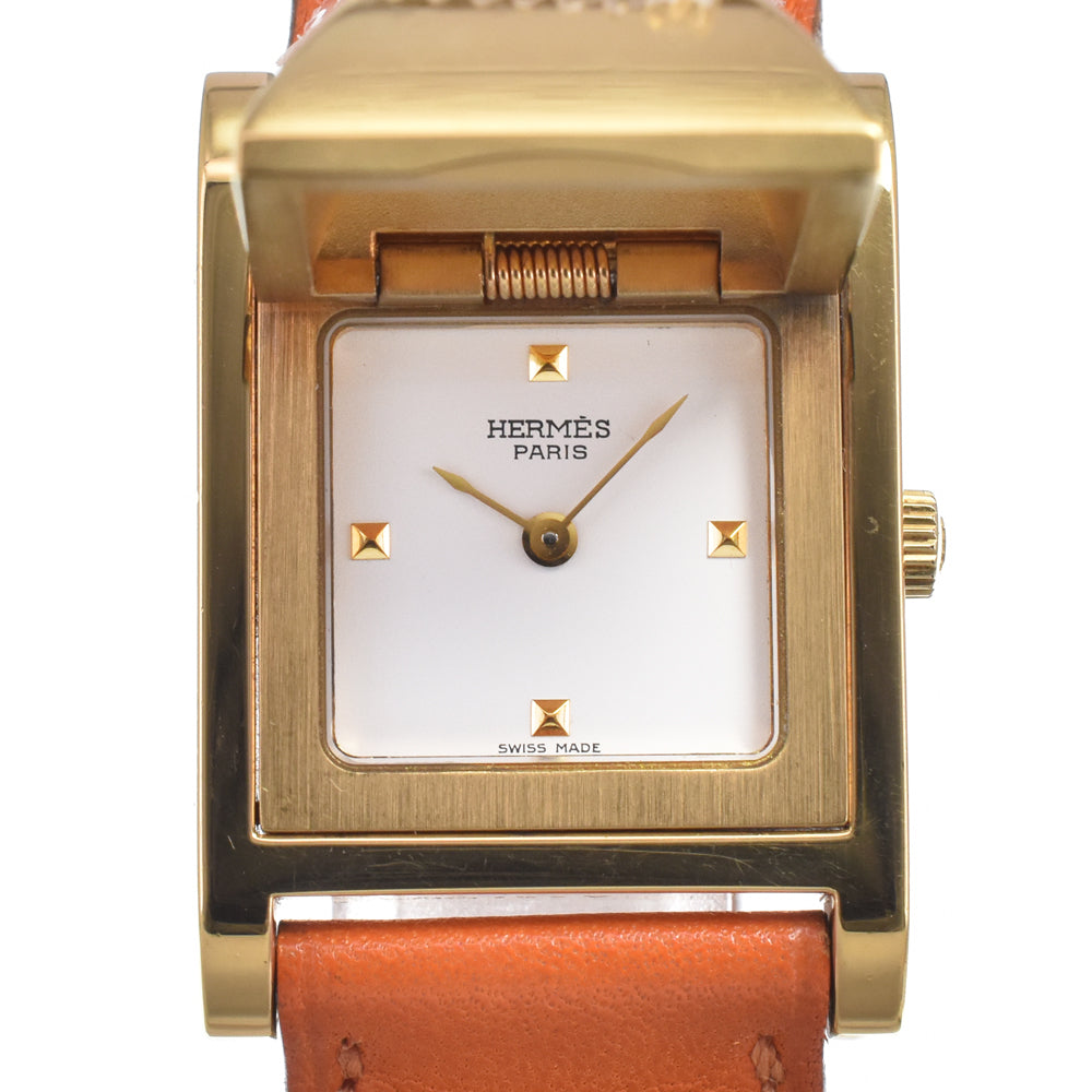 HERMES Medor ME1.201 Gold Plated / Leather white Dial Quartz Ladies
 Watch N#151067