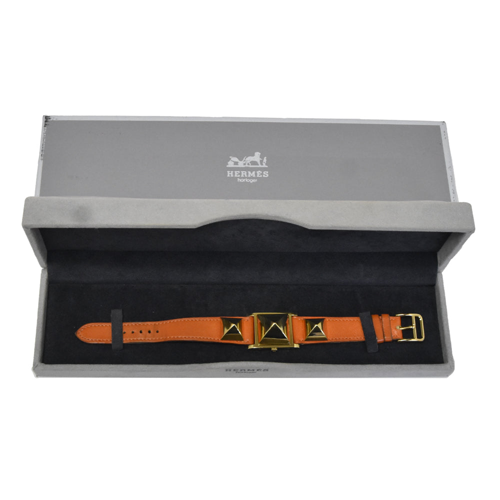 HERMES Medor ME1.201 Gold Plated / Leather white Dial Quartz Ladies
 Watch N#151067