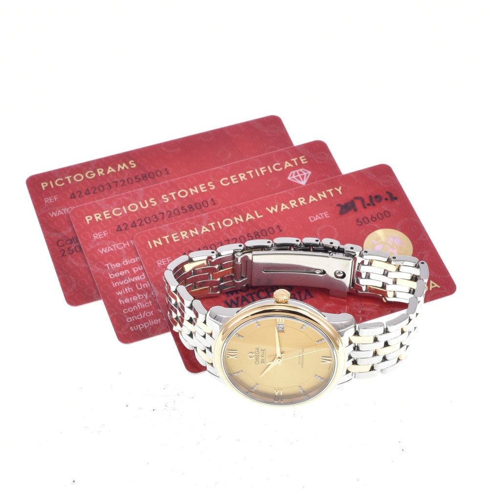 with paper OMEGA De Ville 424.20.37.20.58.001 24P Diamond gold Dial Automatic Men's
 Watch L#151080