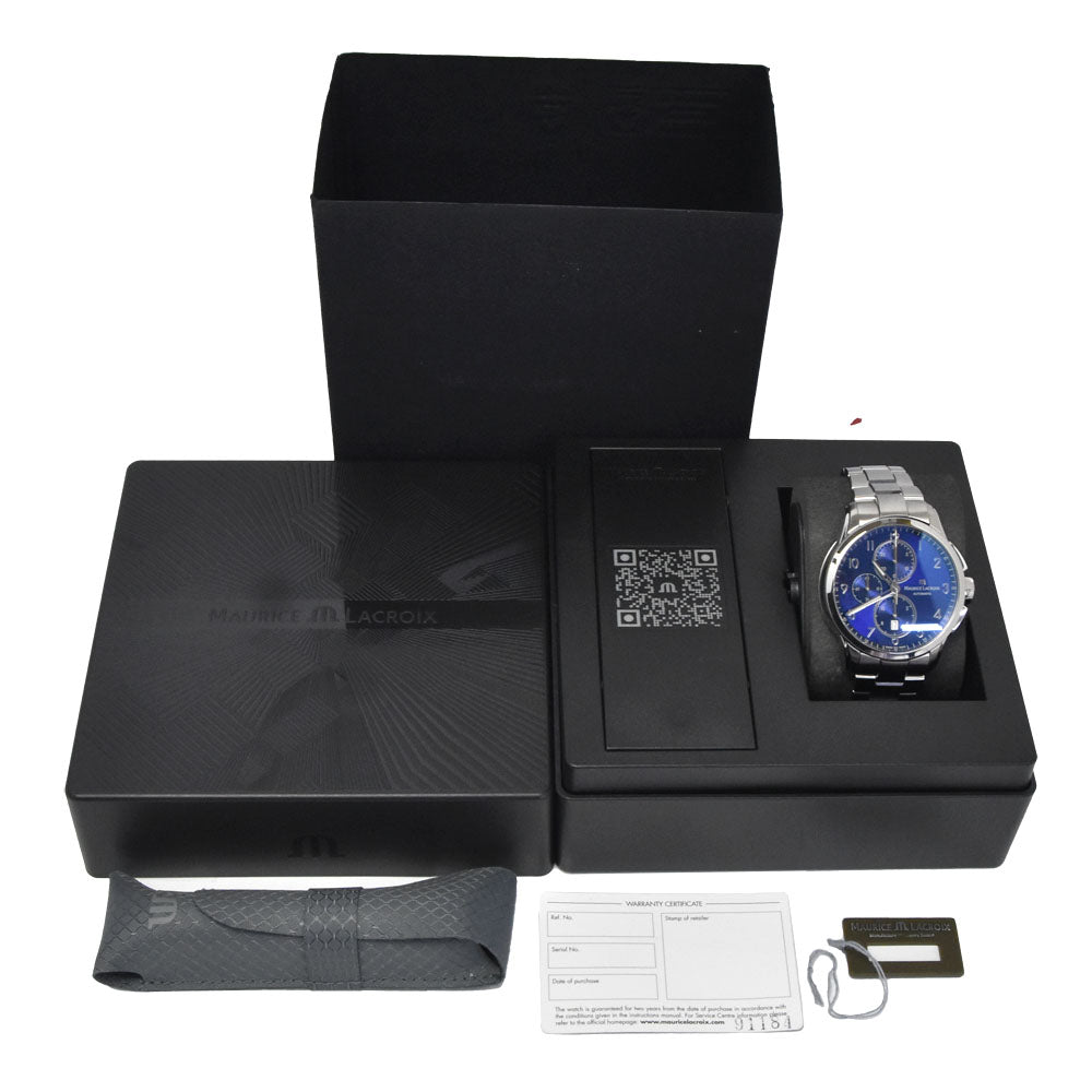 with paper MAURICE LACROIX Pontos PT6388-SS002-420-1 Chronograph Date blue Dial Automatic Men's
 Watch N#151110