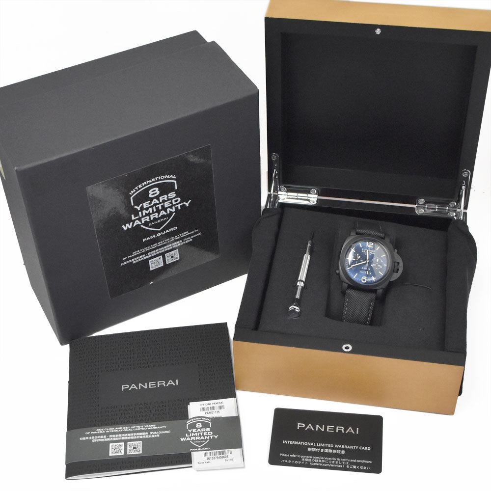 with paper PANERAI Luminor Chrono Monopulsante PAM01135 8 days GMT blue Dial Hand Winding Men's
 Watch N#151227