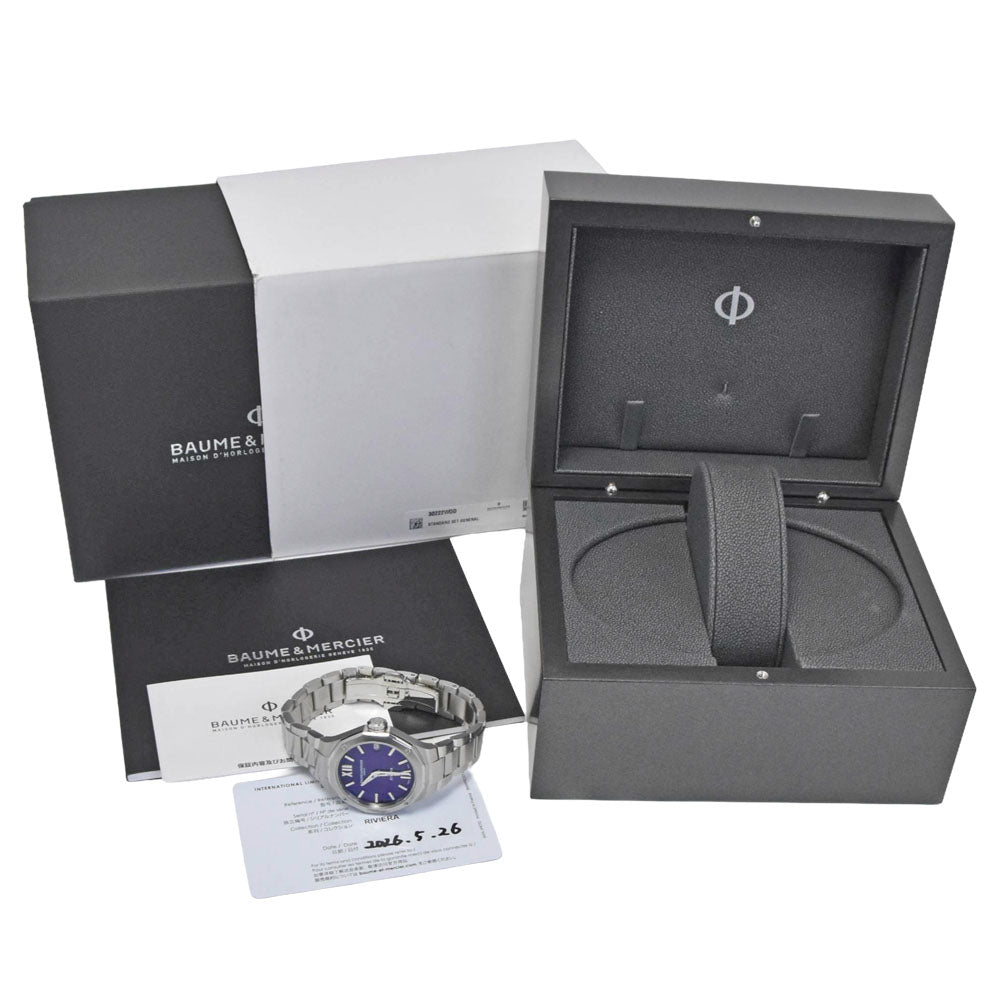 with paper Baume & Mercier Riviera MOA10728 purple Dial Quartz Men's
 Watch N#151287