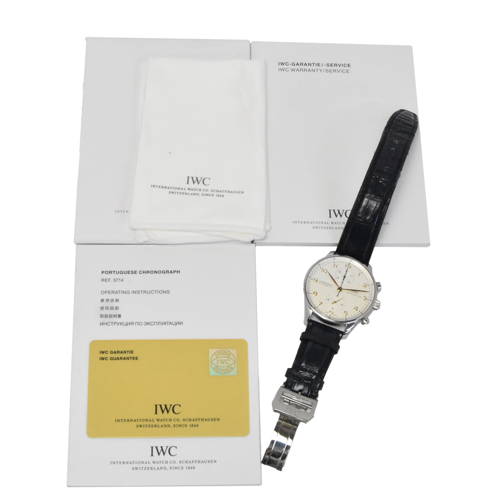 with paper IWC SCHAFFHAUSEN Portugese IW371445 Chronograph Silver Dial Automatic Men's
 Watch N#151297